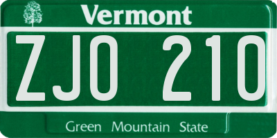 VT license plate ZJO210