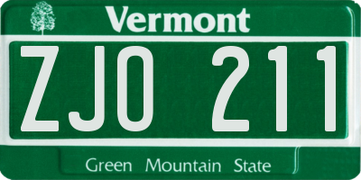 VT license plate ZJO211