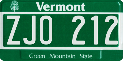 VT license plate ZJO212