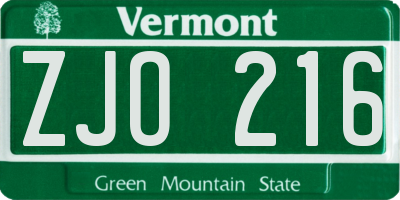 VT license plate ZJO216