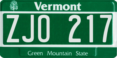 VT license plate ZJO217