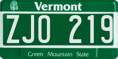 VT license plate ZJO219
