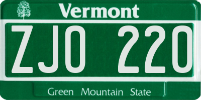 VT license plate ZJO220