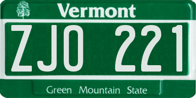 VT license plate ZJO221