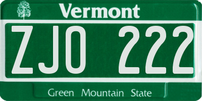 VT license plate ZJO222