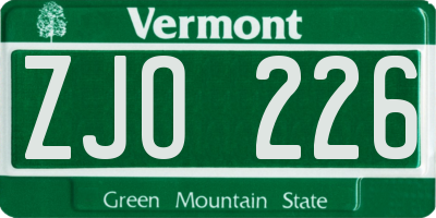 VT license plate ZJO226