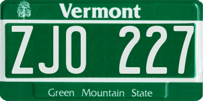 VT license plate ZJO227