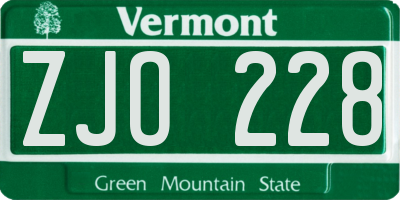 VT license plate ZJO228