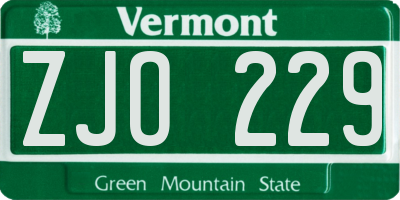 VT license plate ZJO229