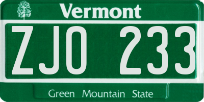 VT license plate ZJO233