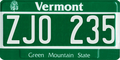 VT license plate ZJO235