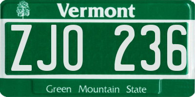 VT license plate ZJO236
