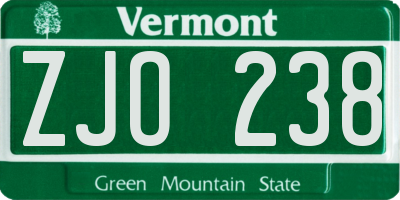 VT license plate ZJO238