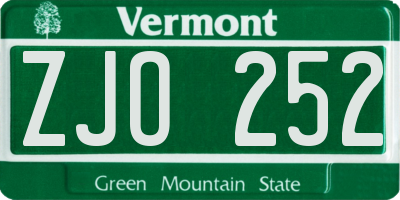 VT license plate ZJO252