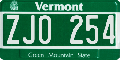 VT license plate ZJO254