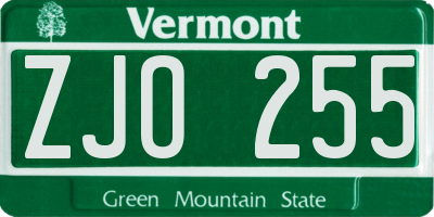 VT license plate ZJO255