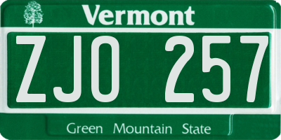 VT license plate ZJO257