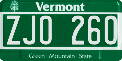 VT license plate ZJO260