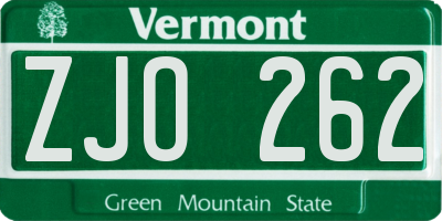 VT license plate ZJO262