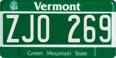 VT license plate ZJO269