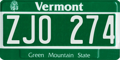 VT license plate ZJO274