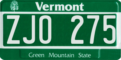 VT license plate ZJO275