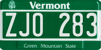 VT license plate ZJO283