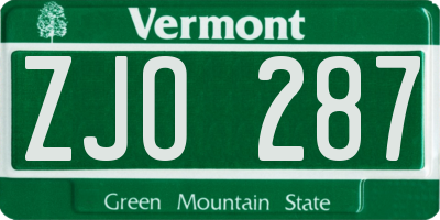VT license plate ZJO287