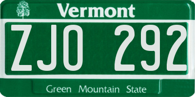 VT license plate ZJO292
