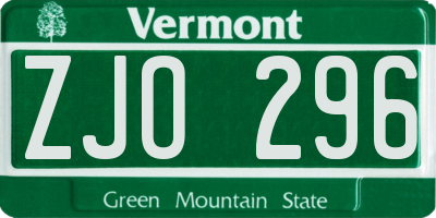 VT license plate ZJO296