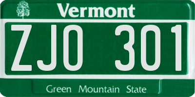 VT license plate ZJO301