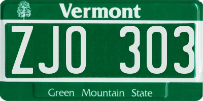 VT license plate ZJO303