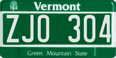 VT license plate ZJO304