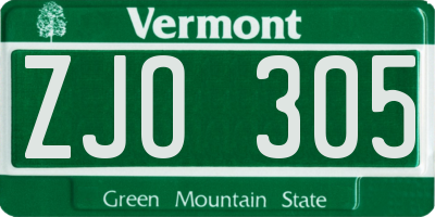 VT license plate ZJO305