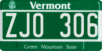 VT license plate ZJO306