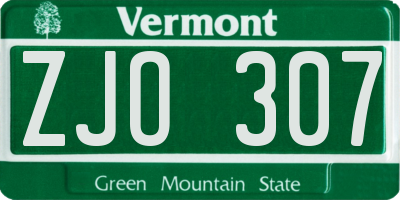 VT license plate ZJO307