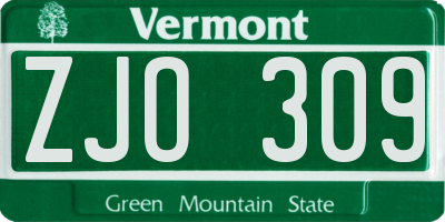 VT license plate ZJO309