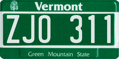 VT license plate ZJO311