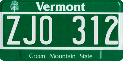 VT license plate ZJO312