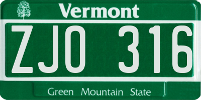 VT license plate ZJO316