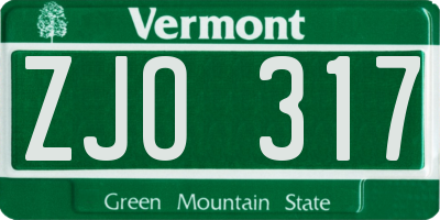 VT license plate ZJO317