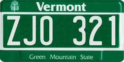 VT license plate ZJO321