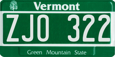 VT license plate ZJO322