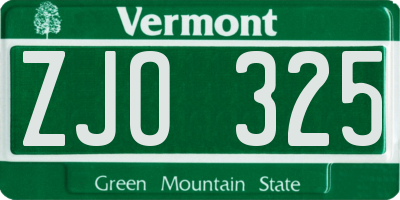 VT license plate ZJO325
