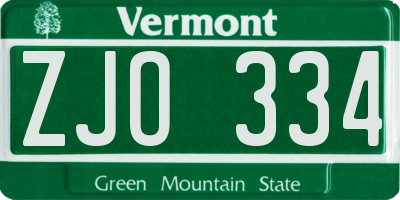 VT license plate ZJO334