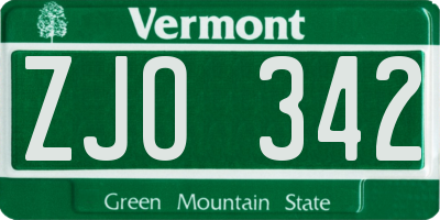 VT license plate ZJO342