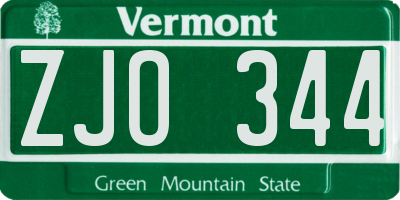 VT license plate ZJO344