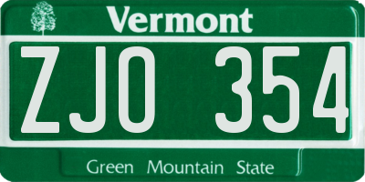 VT license plate ZJO354