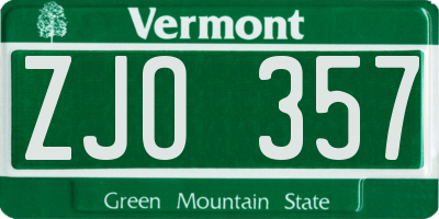 VT license plate ZJO357