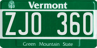 VT license plate ZJO360